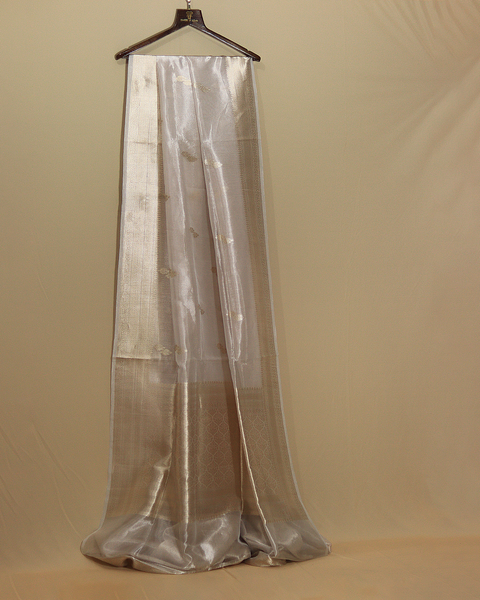 Silver Tissue Banarasi Uppada Pure Silk Saree with Subtle Zari Highlights