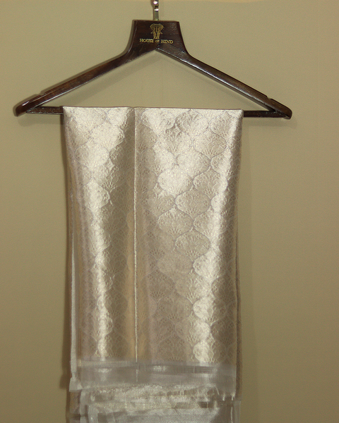 Silver Tissue Banarasi Uppada Pure Silk Saree with Subtle Zari Highlights