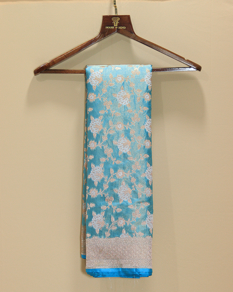 Captivating Sea Blue Banarasi Uppada Pure Silk Saree with Zari Elegance