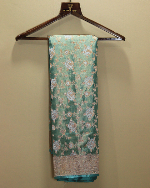 Sea Green Banarasi Uppada Pure Silk Saree with Zari Detailing