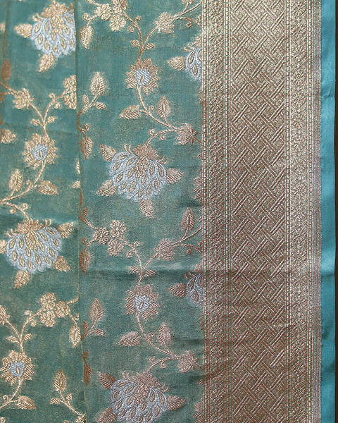 Sea Green Banarasi Uppada Pure Silk Saree with Zari Detailing