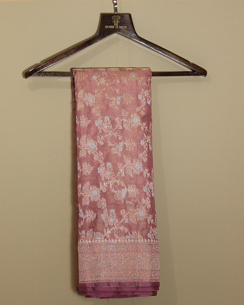 Mauve Banarasi Uppada Pure Silk Saree with Delicate Floral Zari