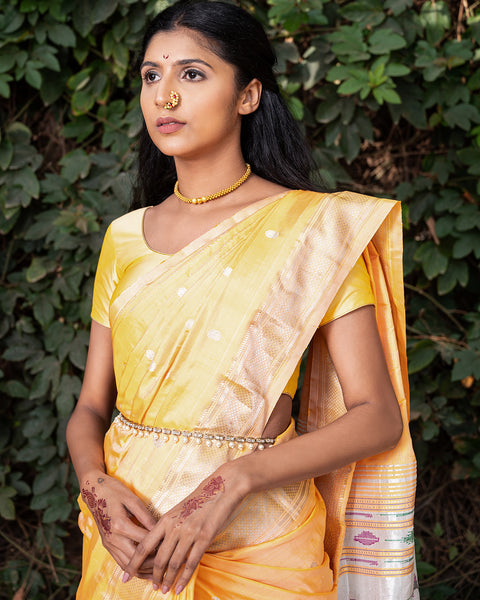 Yellow Pure Silk Heirloom Paithani -  The Vivaah Edit Lagan Special