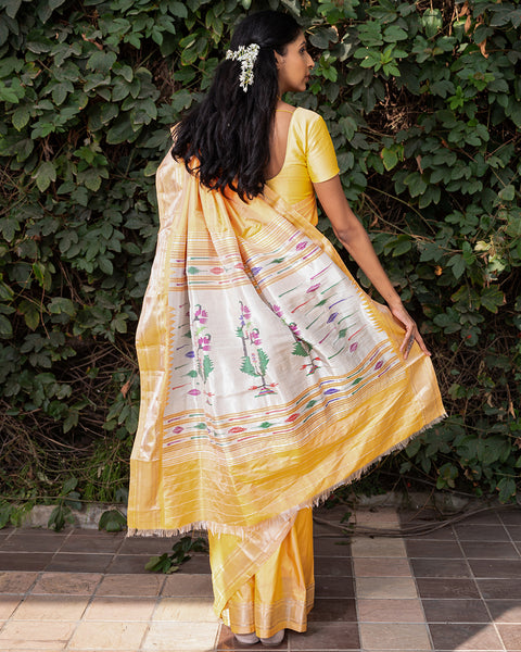 Yellow Pure Silk Heirloom Paithani -  The Vivaah Edit Lagan Special