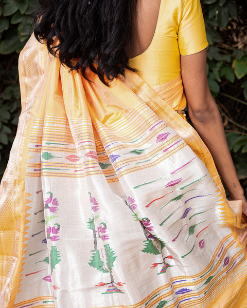 Yellow Pure Silk Heirloom Paithani -  The Vivaah Edit Lagan Special