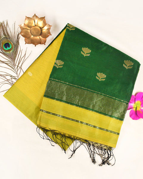 Yellow Saree With Green Border