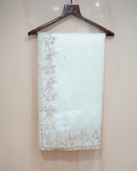 White Organza Saree with Sequi Embroidery