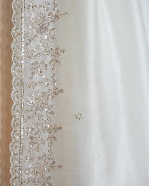 White Organza Saree with Sequi Embroidery