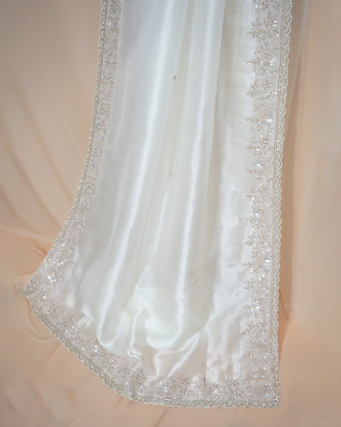 White Organza Saree with Sequi Embroidery