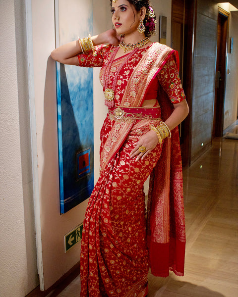 The Pink  Khaddi Georgette Saree With Stone Work