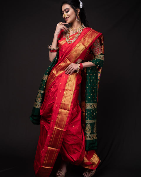Red Pure Silk Paithani Saree with Chataie Border