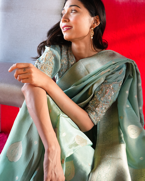Green Tissue Banarasi Designer Saree – A Timeless Elegance