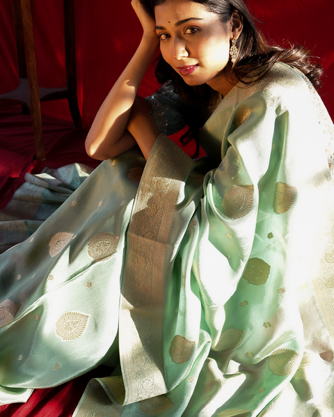 Green Tissue Banarasi Designer Saree – A Timeless Elegance