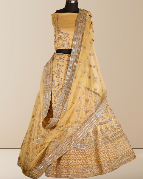 Regal Golden Raw Silk Bridal Lehenga with Zardosi Handwork