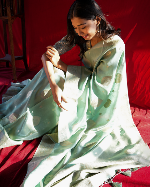 Green Tissue Banarasi Designer Saree – A Timeless Elegance