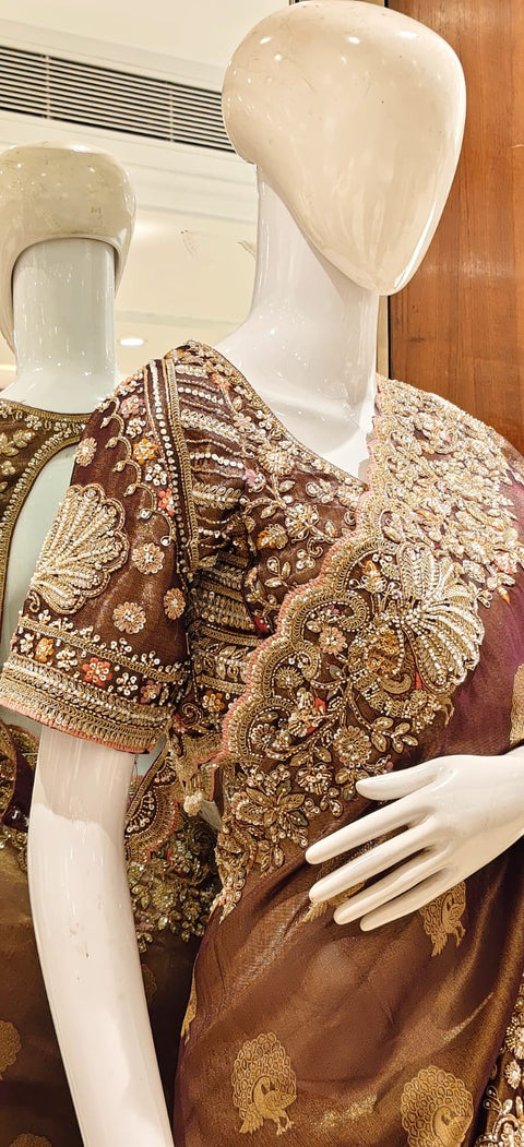 Elegant Brown Designer Saree with Heavy Kadhdana Zardozi Border