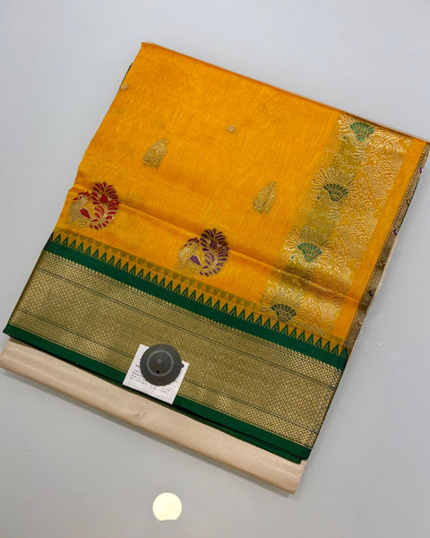 Yellow Kora Semi Silk Paithani