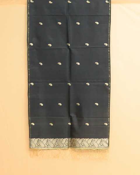 Black Banarasi Shela With Leaf Motifs