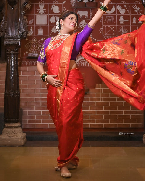 Red Pure Silk Paithani Saree with Chataie Border