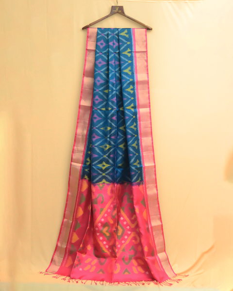 Radiant Fusions Pink Patola Saree with Blue Pallu