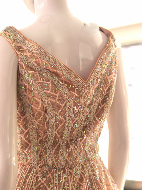 Shop Peach Orange Bridal Sleeveless Long Gown