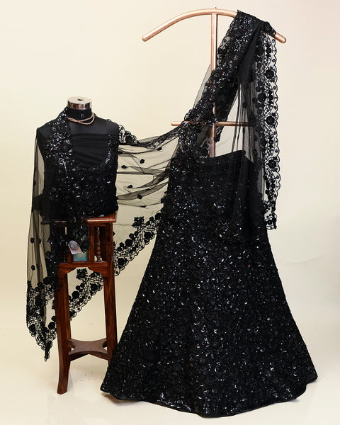 Black Lehenga For Wedding - Buy Black Sequin Lehenga