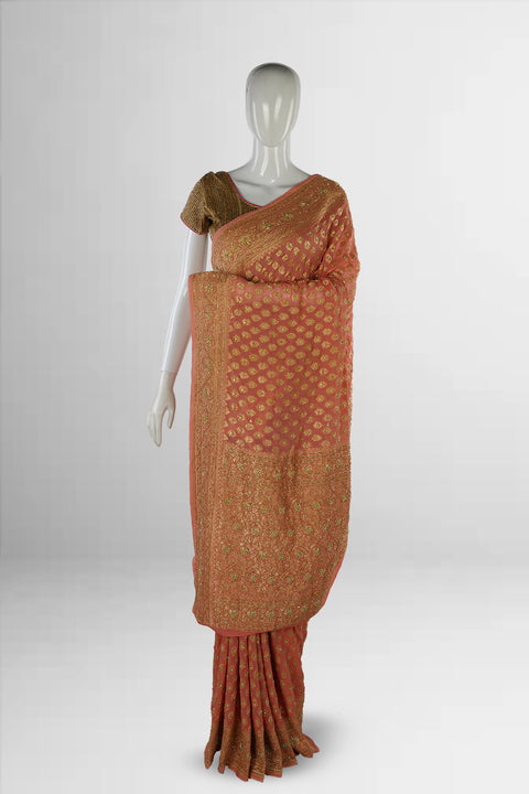 The Orange Designer Georgette Saree with Golden Motif