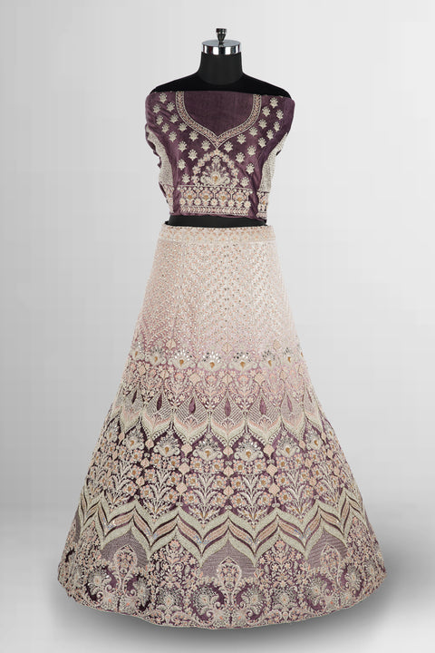 Grape Colour Lehenga - The Grape Purple Ombre bridal Lehenga with Thread Embroidery