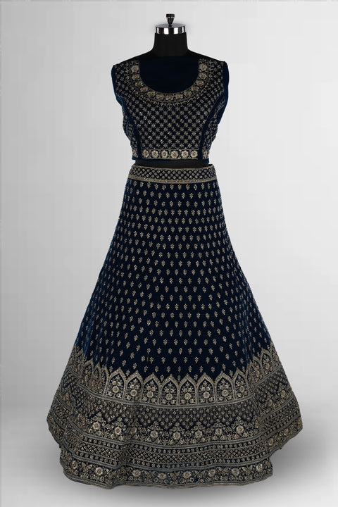The Navy Blue Sequin Bridal Lehenga with Thread Embroidery and Sequin