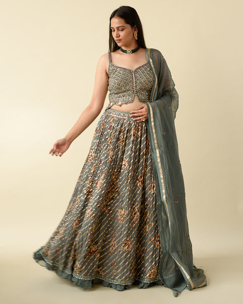 Steel Grey Leheriya Style light Lehenga