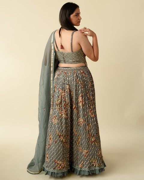 Steel Grey Leheriya Style light Lehenga