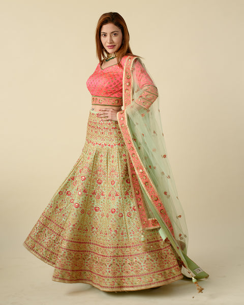 Neon Pink and Green light Lehenga