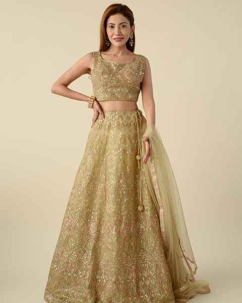 Sage Green Festive Light Lehenga