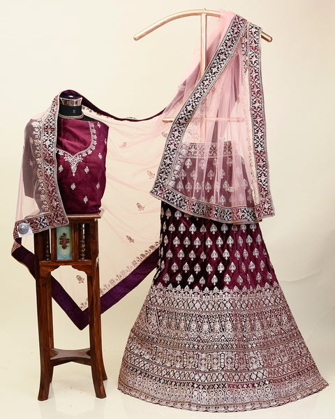 Wine Velvet Bridal Lehenga
