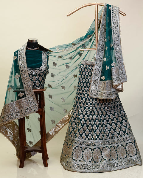 Dark Green Velvet Bridal Lehenga