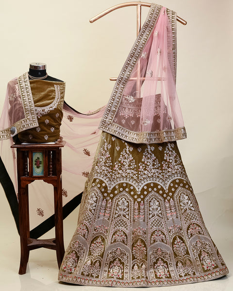 Light Brown Velvet Bridal Lehenga