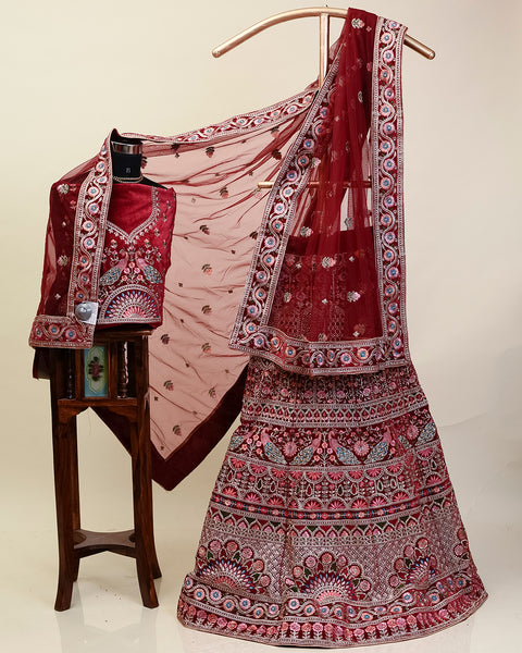 Deep Red Velvet Bridal Lehenga