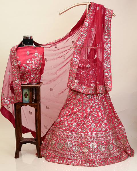 Rani Pink Raw Silk Bridal Lehenga gotapatti work