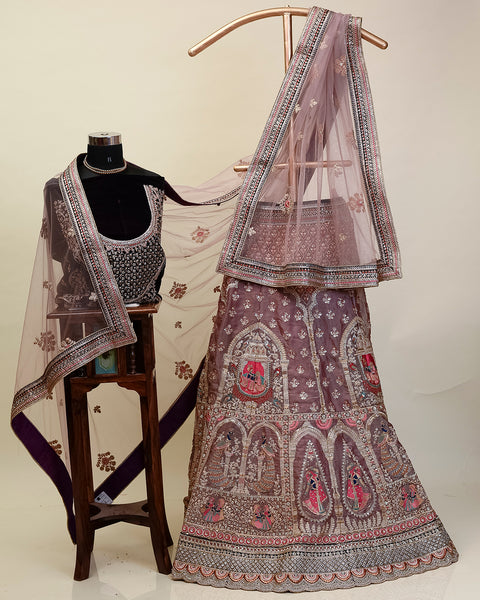 Lavender Organza Bridal Lehenga heavy work of stone, zari Lehenga