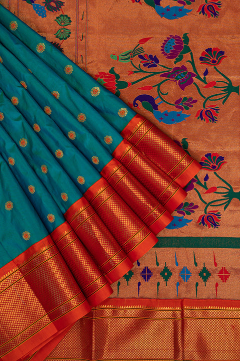 The Two Tone Light Green Persian Paithani Pure Silk Saree with Kadiyal Border