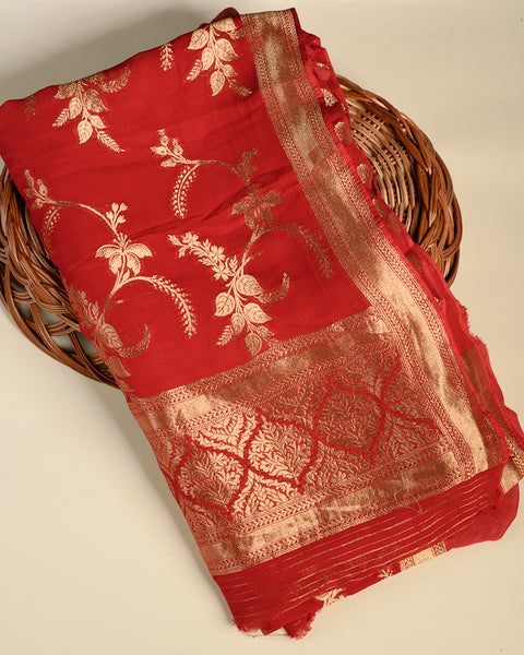 Carmine Red Semi Stitched Salwaar Suit